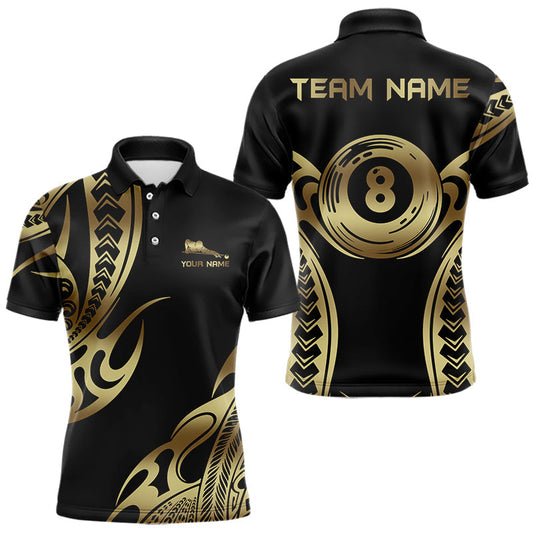 Maxcorners Personalized Black & Gold Tribal Pattern 8 Ball Pool Billiard Shirts For Men Billiard Attire Gifts