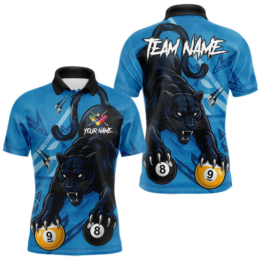 Maxcorners Custom Blue 8 Ball & 9 Ball Panther Billiard Shirt For Men, Billiard Team Jersey Polo & 1/4 Zip LM1005