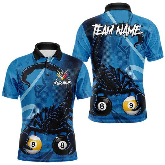 Maxcorners Custom Blue 8 Ball & 9 Ball Scorpion Billiard Shirt For Men, Billiard Team Jersey Polo & 1/4 Zip LM1005