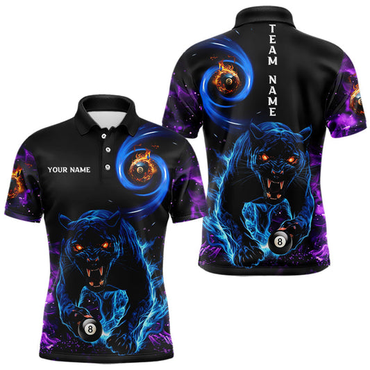 Maxcorners Personalized Blue Purple Flaming 3D Panther Billiard Shirts For Men, Cool Team Billiard Jerseys LM0412