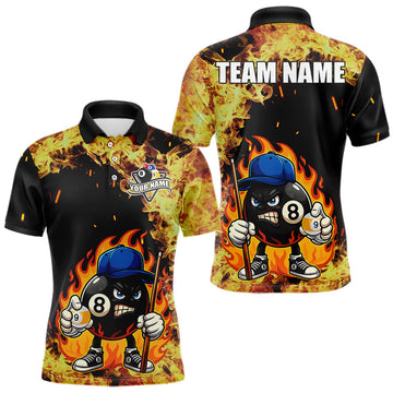 Maxcorners Personalized Billiard Flame Funny 8 Ball Pool Polo & 1/4 Zip For Men Custom Billiard Team Jersey LM1411
