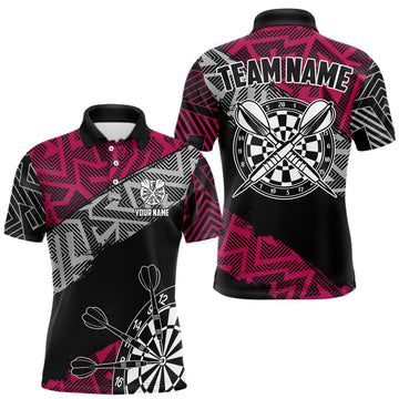 Maxcorners Custom Darts Shirts For Men Personalized Zig-Zag Pattern Dart Jersey, Cool Darts Team Shirts|Pink
