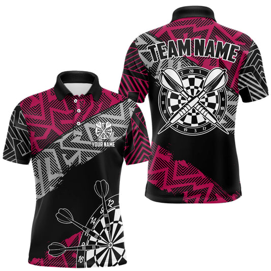 Maxcorners Custom Darts Shirts For Men Personalized Zig-Zag Pattern Dart Jersey, Cool Darts Team Shirts|Pink
