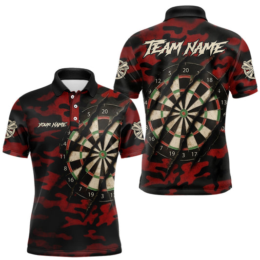Maxcorners Black And Red Retro Camo Darts Shirt For Men Custom Darts Jersey Team Polo & Quarter Zip