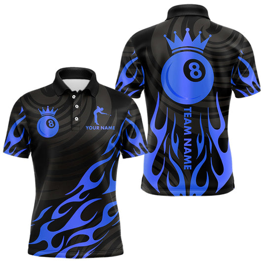 Maxcorners Custom Crown 8 Ball Billiard Shirt For Men, Black And Blue Pool Team Jersey Polo & Quarter Zip LM1112