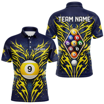Maxcorners Personalized Tribal Flame 9 Ball Billiard Shirt For Men Custom 9 Ball Pool Team Jersey LM0901