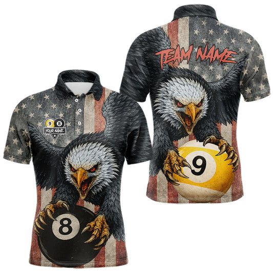 Maxcorners Personalized 8 Ball & 9 Ball Vintage American Flag Eagle Billiard Shirt For Men, Pool Team Jersey LM0901