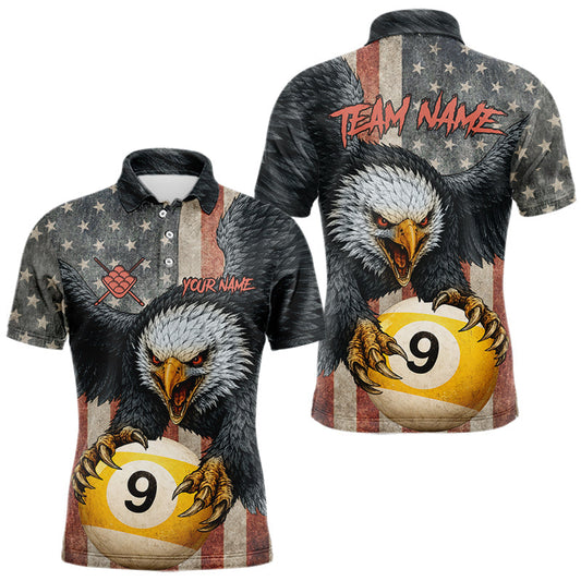 Maxcorners Personalized Vintage American Flag Eagle Billiard Shirt For Men, 9 Ball Pool Billiard Team Jerseys LM1501