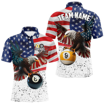 Maxcorners Custom Grunge American Flag Eagle 8 Ball 9 Ball Billiard Shirts For Men, Patriotic Pool Team Jersey