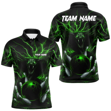 Maxcorners Personalized Green Lightning Thunder Cobra Snake Bowling Shirt For Men Custom Bowling Team Jersey