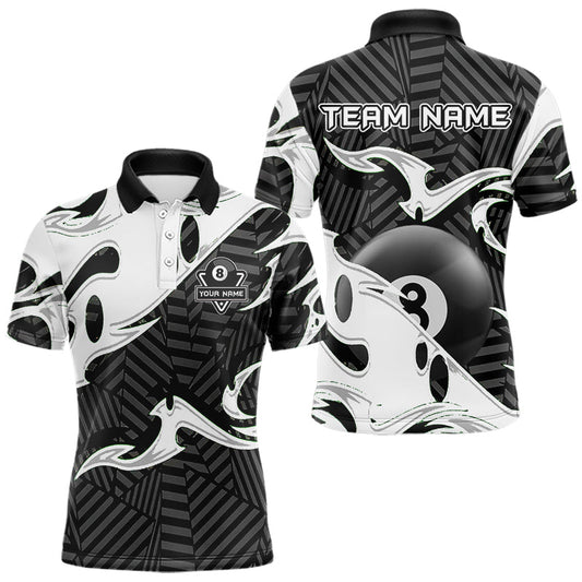 Maxcorners Personalized White Black 3D 8 Ball Billiards Pool Shirts For Men Custom Billiard Team Jerseys LM1104