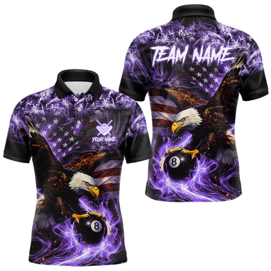 Maxcorners Purple Flaming Eagle 8 Ball Pool Billiard Shirt For Men Custom American Flag Billiard Team Jersey LM1104