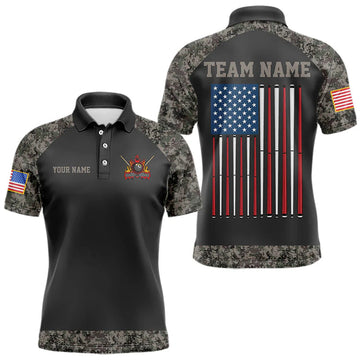 Maxcorners Personalized Retro Camo US Flag Billiard Shirt For Men, 8 Ball Pool Team Jersey Polo & 1/4 Zip LM2704