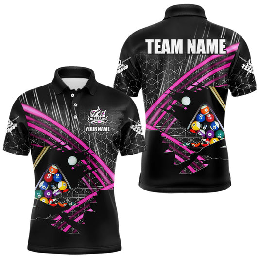 Maxcorners Personalized Billiard Shirts For Men Custom 8 Ball Pool Team Jersey Polo & Quarter Zip | Pink LM1104
