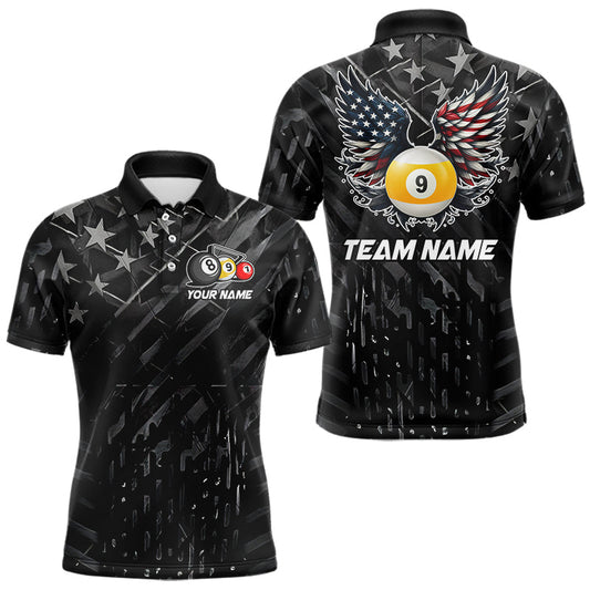 Maxcorners Black US Flag 9 Ball Pool Wings Billiard Shirt For Men Custom Billiard Team Jersey Polo & 1/4 Zip LM1005