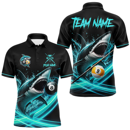 Maxcorners Black And Teal 8 Ball & 9 Ball Shark Billiard League Shirts For Men Custom Pool Team Jersey