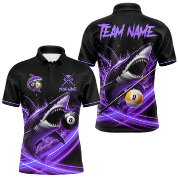 Maxcorners Black And Purple 8 Ball & 9 Ball Shark Billiard League Shirts For Men Custom Pool Team Jersey LM0410
