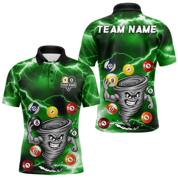 Maxcorners Custom Green 8 Ball & 9 Ball Billiard Shirt For Men Funny Tornado Billiard Jersey, Pool Player Gift LM0410