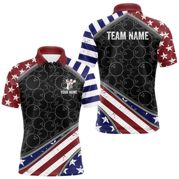 Maxcorners Personalized American Flag Bowling Jersey For Men Custom Patriotic Bowling League Team Shirts