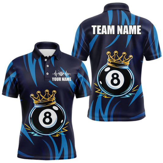Maxcorners Blue Funny 8 Ball Pool Crown Neon Billiard Shirt For Men Custom Billiard Team Jersey Polo, 1/4 Zip LM1104
