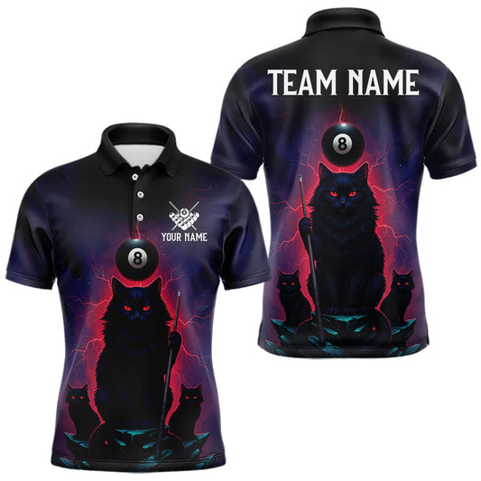 Maxcorners Personalized Billiard Cats Lighting 8 Ball Pool Shirt For Men, Billiard Team Jersey Polo & 1/4 Zip LM1104