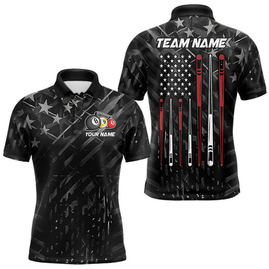 Maxcorners Custom Black US Flag Billiard Shirt For Men Custom Patriotic Billiard Team Jersey Polo & 1/4 Zip LM1705
