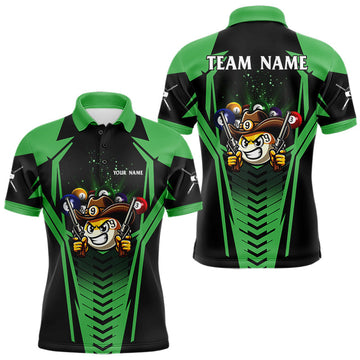 Maxcorners Personalized 9 Ball Cowboy Billiard Shirts For Men, Funny Pool Jersey Polo & Quarter Zip | Green