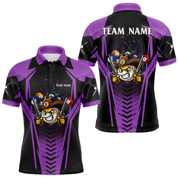 Maxcorners Personalized 9 Ball Cowboy Billiard Shirts For Men, Funny Pool Jersey Polo & Quarter Zip | Purple