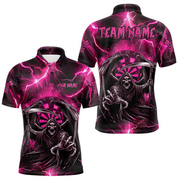 Maxcorners Personalized Pink Grim Reaper Thunder Lightning Men's Dart Shirts Custom Darts Team Jersey