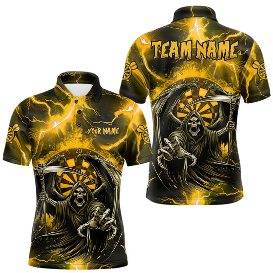 Maxcorners Personalized Yellow Grim Reaper Thunder Lightning Men's Dart Shirts Custom Darts Team Jersey