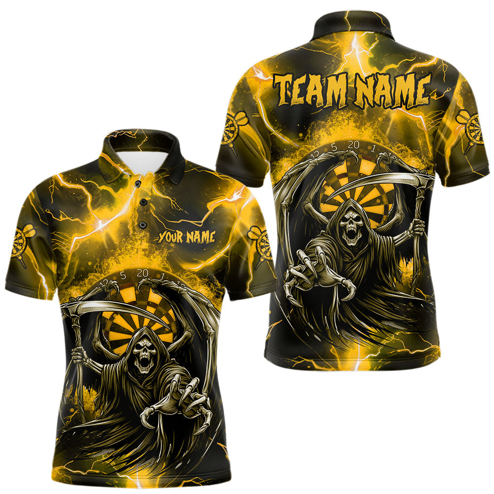 Maxcorners Personalized Yellow Grim Reaper Thunder Lightning Men's Dart Shirts Custom Darts Team Jersey