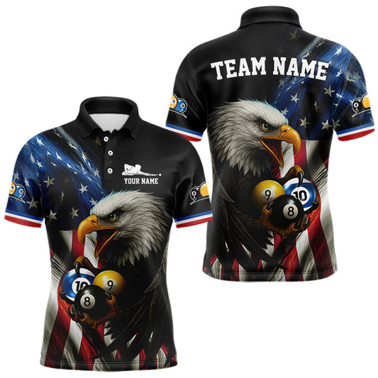 Maxcorners Personalized American Flag Eagle Pool Jersey For Men Custom Billiard 8, 9 & 10 Ball Team Shirt LM2603