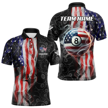 Maxcorners Personalized American Flag Smoke Flag Billiard Jersey, Patriotic 8 Ball Pool Billiard Team Shirts