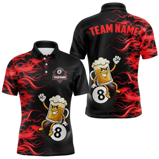 Maxcorners Red Flaming Funny Beer 8 Ball Billiard Shirt For Men Custom Pool Team Jersey Polo & 1/4 Zip
 LM1202
