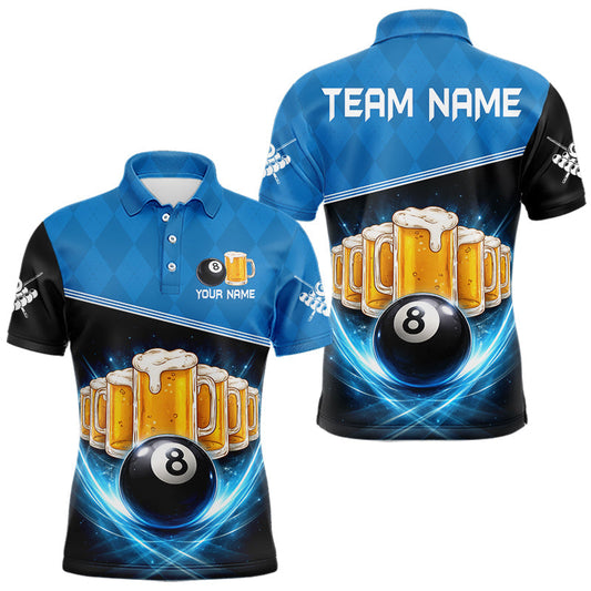 Maxcorners Black And Blue Funny Beer 8 Ball Billiard Jersey For Men Custom Pool Team Shirt Polo & 1/4 Zip LM1202