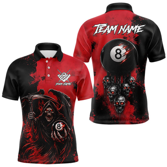 Red Grim Reaper 8 Ball Billiard Shirt For Men Custom Skull Pool Team Jersey Polo & 1/4 Zip
 LM1203
