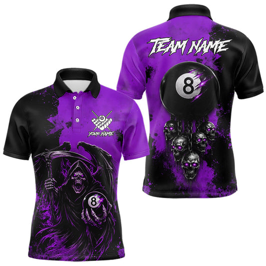 Purple Grim Reaper 8 Ball Billiard Shirt For Men Custom Skull Pool Team Jersey Polo & 1/4 Zip
 LM1203