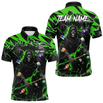 Maxcorners Green Grim Reaper Lightning Billiard Shirts For Men Custom 8 Ball Pool Team Jersey Polo, 1/4 Zip LM1307