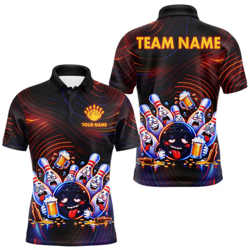 Maxcorners Funny Neon Drunk Bowling Jersey For Men Custom Bowling Shirt Polo & 1/4 Zip, Bowling Team Outfit