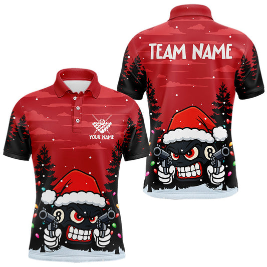Maxcorners Personalized Red Christmas Santa 8 Ball Pool Billiard Shirts For Men, Funny Xmas Billiard Jerseys LM2603