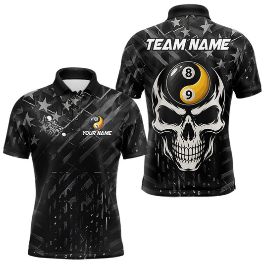 Maxcorners Black US Flag Skull Yin And Yang Custom Billiard Shirts For Men, 8 Ball & 9 Ball Pool Team Jersey LM1705