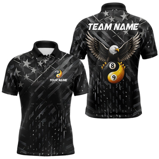 Maxcorners Black US Flag Yin And Yang Custom Eagle Billiard Shirts For Men, 8 Ball & 9 Ball Pool Team Jersey LM1705