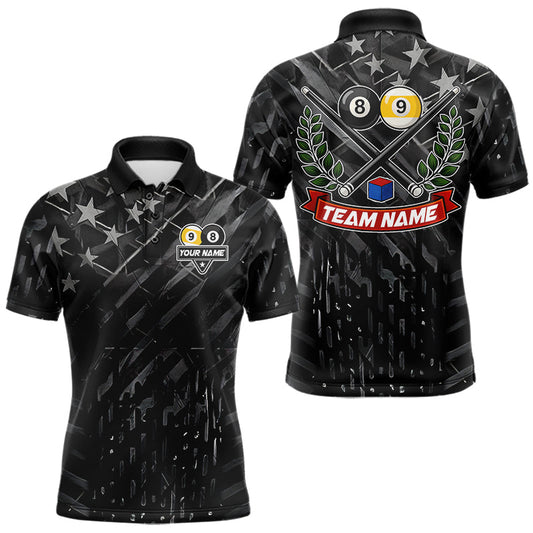 Maxcorners Black US Flag 8 Ball & 9 Ball Pool Billiard Shirt For Men Custom Billiard Team Jersey Polo, 1/4 Zip LM1705