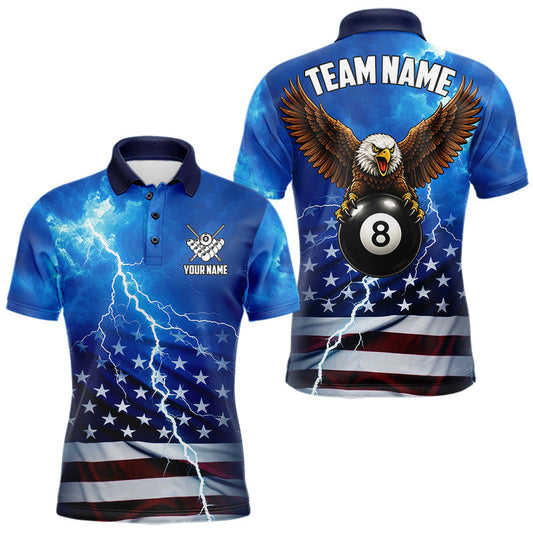 Maxcorners Blue Lightning American Flag Eagle Billiard Shirts For Men Custom 8 Ball Pool Jersey Polo, 1/4 Zip LM1705