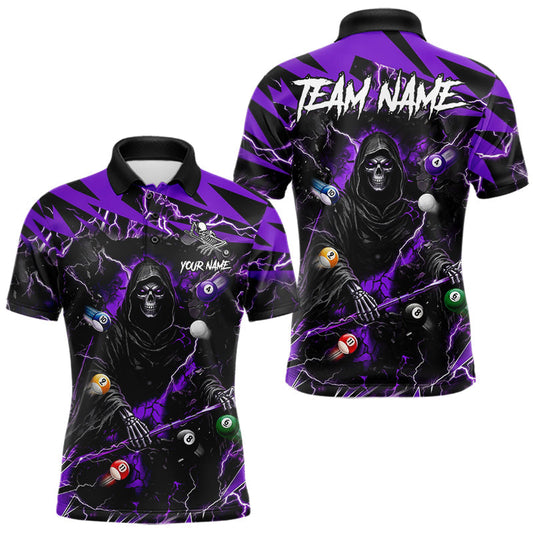 Maxcorners Purple Grim Reaper Lightning Billiard Shirts For Men Custom 8 Ball Pool Team Jersey Polo & 1/4 Zip