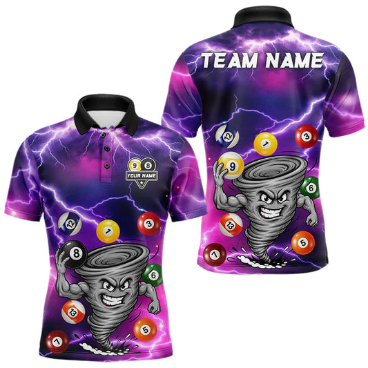 Maxcorners Custom Purple 8 Ball 9 Ball Billiard Shirt For Men Funny Tornado Billiard Jersey, Pool Player Gift LM1406