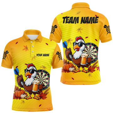 Maxcorners Yellow Funny Turkey Beer Darts Jersey For Men Custom Thanksgiving Shirts For Darts Players LM1508