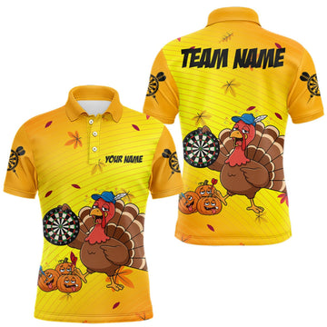 Maxcorners Yellow Funny Drunk Turkey Darts Shirts For Men Custom Thanksgiving Darts Team Jersey, Darts Gifts LM1508