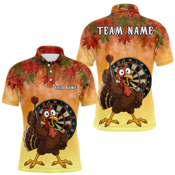 Maxcorners Custom Orange Funny Turkey Autumn Darts Shirts For Men, Thanksgiving Darts Team Jersey Darts Gifts LM1508