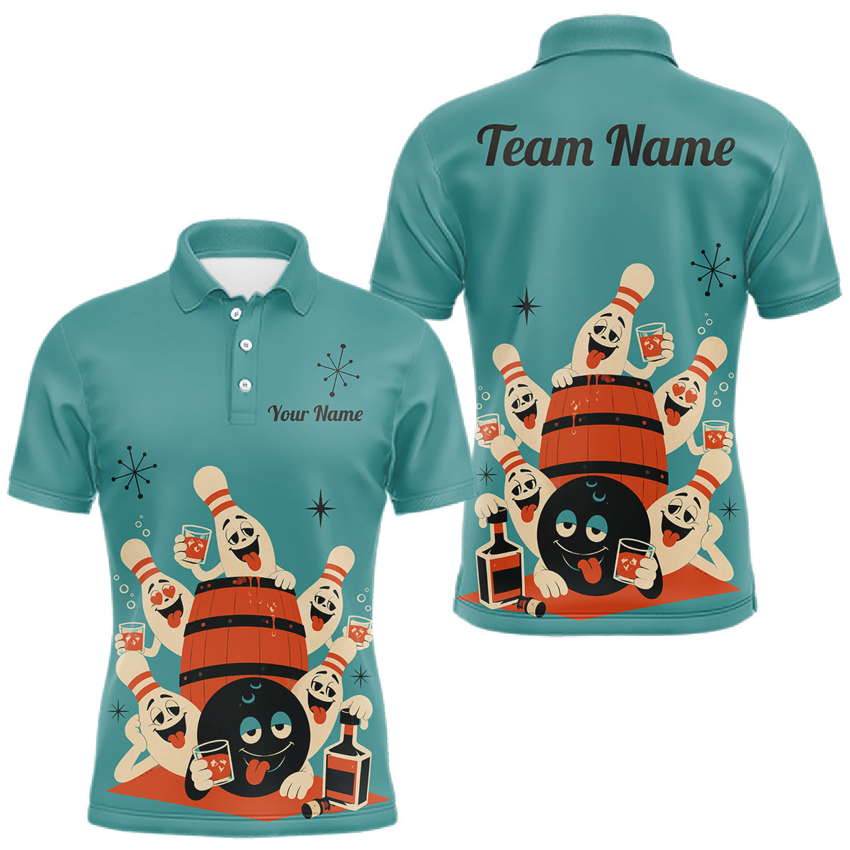 Maxcorners Custom Retro Funny Drunk Bowling Shirts For Men, Personalized Drinking Bowling Team Jersey